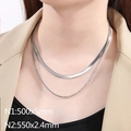 Conjunto de collar de doble capa de acero titanio plateado con cadena de serpiente - Estilo 500mm+550mm (KN287147-Z) / Color Acero