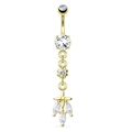 Sexy vergoldeter Bauchnabelpiercing aus Kupfer mit Zirkonia-Blumen und Blattanhängern - Stil 24 Gold