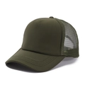 Classic army green trucker hat with breathable mesh and structured visor on white background - One Size / Army Green