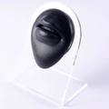 Black silicone lip piercing training model with realistic teeth and acrylic stand - Black-Mouth