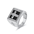 Anello da uomo hip hop argento con superficie nera, motivo a croce e cristalli pavé - Taglia 8 / Color Acciaio