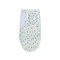 Cotton newborn swaddle wrap in white with blue elephant print and adjustable Velcro - Blue Bee Elephant Pattern Swaddle