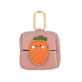 Mini pink faux leather storage pouch featuring a cute carrot embroidery and gold clip - Carrot