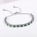 Detail of adjustable tennis bracelet with alternating green and white round cubic zirconia - Silver Green & White Zircon (B010-6)