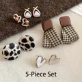 Close-up of a 5-piece earring set featuring pearls and autumn-themed patterns - 27# Silver Needle - Gold/Brown/Green (10-Piece Set)