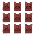 Burgundy gift boxes featuring hollow butterfly lid in 9-piece set for wedding favors - Dark Red