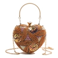 Braun Herz-Abendtasche mit goldenen bunten Pailletten und rundem Metallgriff für Damen - Braun