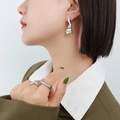 Irregular silver geometric earrings and thick band ring set in polished mirror finish - Steel Color Irregular Wave Earrings