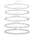 Five-piece silver layered bracelet set with Cuban, snake, and paperclip style chains - Silver Bead, Snake, Paperclip, Figaro and Cuban Set