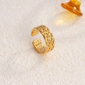 Polished 18K gold-plated titanium steel adjustable open ring with woven texture design - Dense Weave / Gold