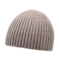 Classic deep beige ribbed knit beanie hat for men and women in winter style - One Size / Khaki