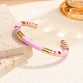 Bracciale rigido a C aperto in smalto rosa e acciaio inossidabile dorato da donna - Rosa