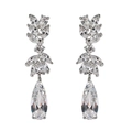Elegant silver-toned long drop earrings with marquise and pear-shaped zircon stones - Silver (925 Silver Needle)