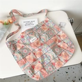 Artistic oil painting floral canvas tote bag displayed on white desk with decor - 5D Patchwork Geometric
