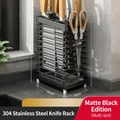 Matte black 304 stainless steel kitchen knife holder with 148x97x225mm dimensions - Countertop Knife Rack / Black