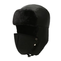 Gorro de aviador negro para hombre con forro polar, piel sintética y máscara desmontable - Negro (Con Válvula de Respiración)