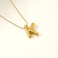 Golden balloon style letter K necklace with polished 3D charm and fine snake chain - Letter K(S-P062-K)