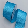 Bright blue glitter ribbon roll with high-density sparkle and stitched edges for DIY crafts - 4cm / Sky Blue