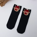 Christmas reindeer socks in black cotton knit with cute 3D ears and festive red nose - One Size / Black Reindeer