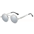Steampunk round sunglasses with silver metal frame and mirrored lenses in retro style - Silver Frame White Mirror Lens