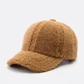 Plush khaki baseball cap for women and men featuring soft fleece texture for winter warmth - Khaki