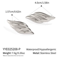 Detailed view of silver leaf earrings showing dimensions 4.0cm x 1.57cm and 7.6g weight - Silver (YYE025208-P)