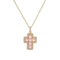Collar con colgante de cruz de cobre chapado en oro con circonitas de colores y gemas - Cruz Rosa / Rosa