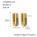 Gold-plated U-shaped stainless steel earrings with blue cubic zirconia stones - Medium / Blue