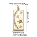 Detailed copper pendant dimensions showing 28mm length with star and moon zircon inlay - CX138-2 (Large Gold Star Moon Rectangular Pendant)