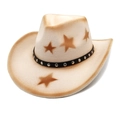 Off-white wool cowboy hat with brown star patterns and silver studded black leather band - Beige / M (56-58cm)