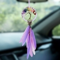Purple dream catcher car pendant with tree of life and colorful gemstone feathers - 7-Color Crystal - Brocade Purple