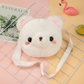 Cute white plush bear-shaped crossbody coin purse with fabric strap on flat lay background - White Bear