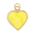Golden heart-shaped copper pendant with yellow enamel inlay and double ring connector - Yellow Marble Heart-L284480