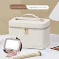White leather makeup case with LED mirror and Babe Queen logo, 23x15x17cm size - Large White [LED Light]