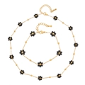 18K gold plated titanium steel daisy necklace and bracelet set with black natural stone - Necklace and Bracelet Set