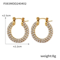 Golden round hoop earrings with sparkling rhinestones, height 2.5cm, weight 8g - Pave Rhinestone Hoop Earrings (F083) / Gold Earrings (F083)