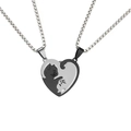 Matching cat couple necklaces with heart shaped puzzle pendants in black and silver - Heart Pendants Pair + 60CM Bone Chain / Black and White