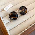 Geometric round leopard print acrylic stud earrings with faceted amber resin finish - Faceted Amber Studs (79#)