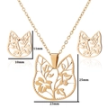 Golden stainless steel cat jewelry set featuring hollow flower pattern necklace and earrings - Hollow Cat Head / Gold