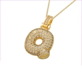 Gold-plated bubble letter Q pendant necklace with paved cubic zirconia stones - Gold Q