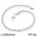 6mm zilveren hiphop gedraaide touwketing armband van roestvrij staal met karabijnsluiting - Rechthoekige Gesp 3mm (KB164866-Z) / 20cm / Zilver