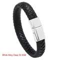 Men's minimalist black braided leather bracelet with 22.5cm silver magnetic clasp - Silver Clasp / 22.5CM / Black