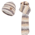 Ensemble hiver bonnet rayé et écharpe avec doublure polaire en gris et beige - Ensemble deux pièces / Kaki