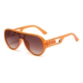 Oversized orange aviator sunglasses with brown gradient lenses and gold temple detail - Orange Frame Double Brown Lens