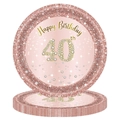 Roségoldene Partyteller zum 40. Geburtstag mit Happy Birthday Glitzer-Design - 40. Geburtstag Kleine Teller