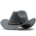 Detail of grey wool felt cowboy hat with woven leather band and gold diamond studs - M (56-58cm) / Grey (JXF-548)
