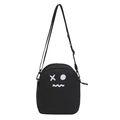 Petit sac bandoulière mignon en toile noire pour femme avec motif de smiley blanc brodé - Noir xo Expression