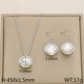 Silver square zircon jewelry set with necklace and drop earrings in a gold gift box - Transparent (KS110329-GC)
