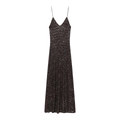Dark coffee sequined slip maxi dress with V-neckline and fine straps for women - S / Coffee