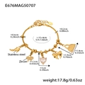 Détails du bracelet en acier inoxydable doré montrant les charms et la taille 15+4cm - Style Talons Sac Or(E676)